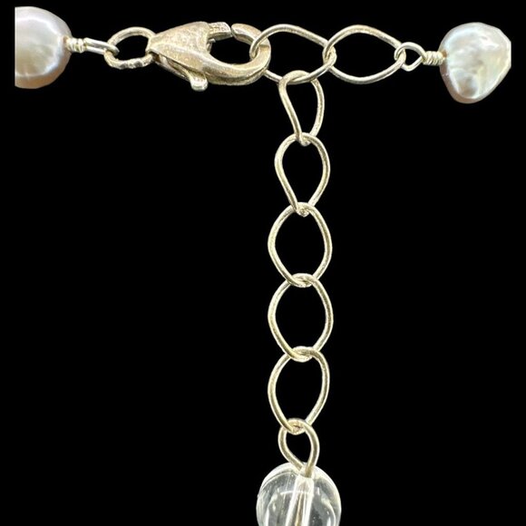 Layered Genuine Pearl & Faceted Glass Beads Link Necklace over Sterling Silver - Picture 7 of 9